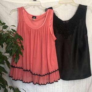 H&M SZ 8 pink & blk layered ruffles & CINEMA ELOILE blk SZ M sleeveless tops